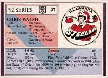 1992 Regina NSW Rugby League #97 Chris Walsh Back
